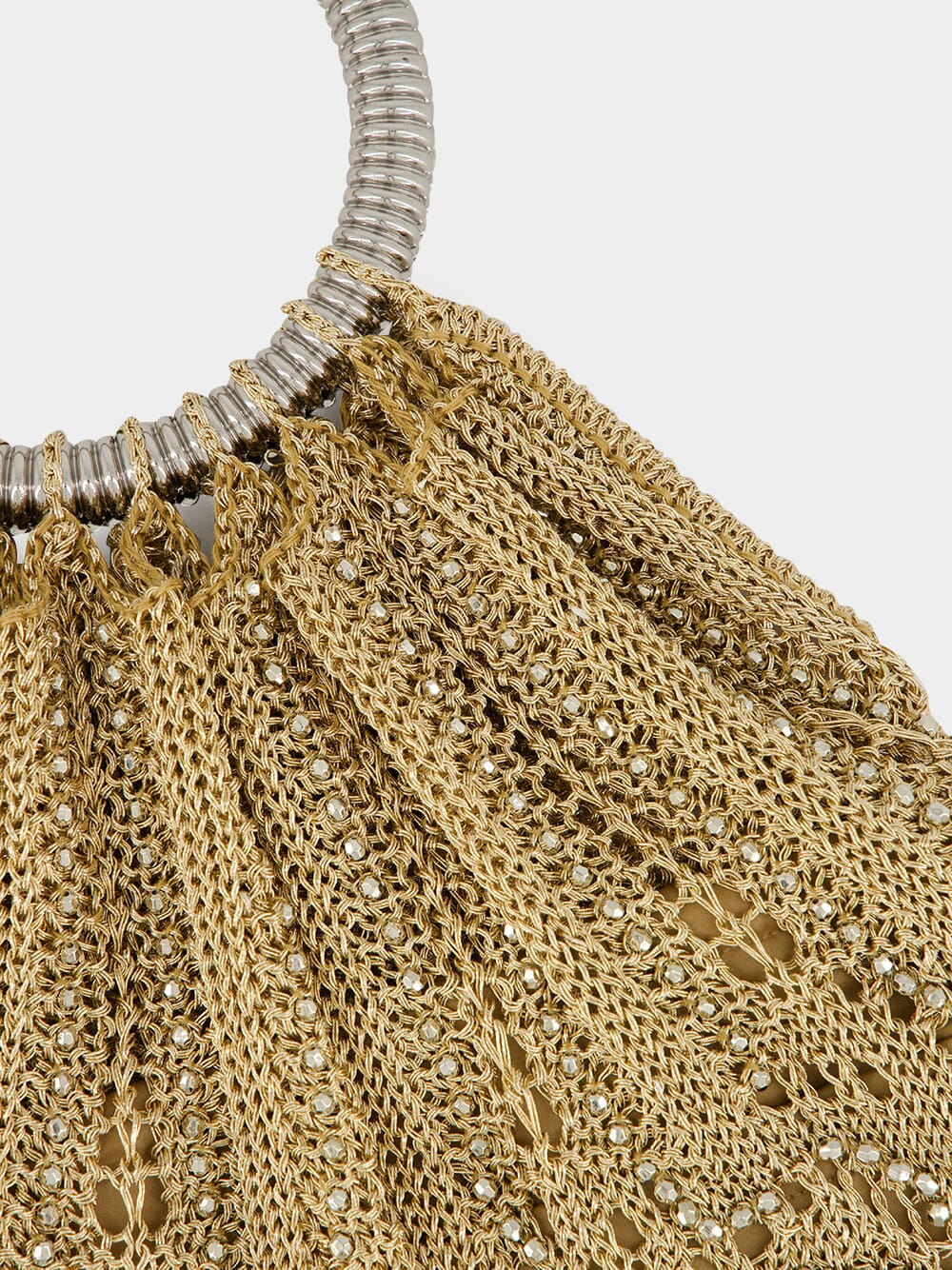 Light Gold Crochet Beaded Bag - Image 9