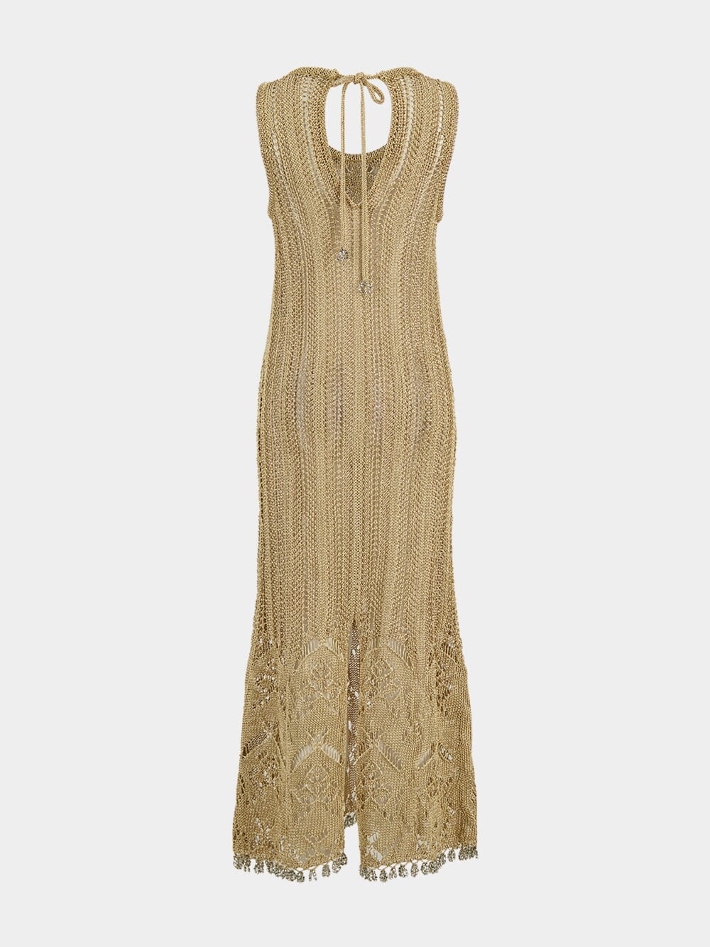Light Gold Crochet Long Dress with Silver Beads - Image 3