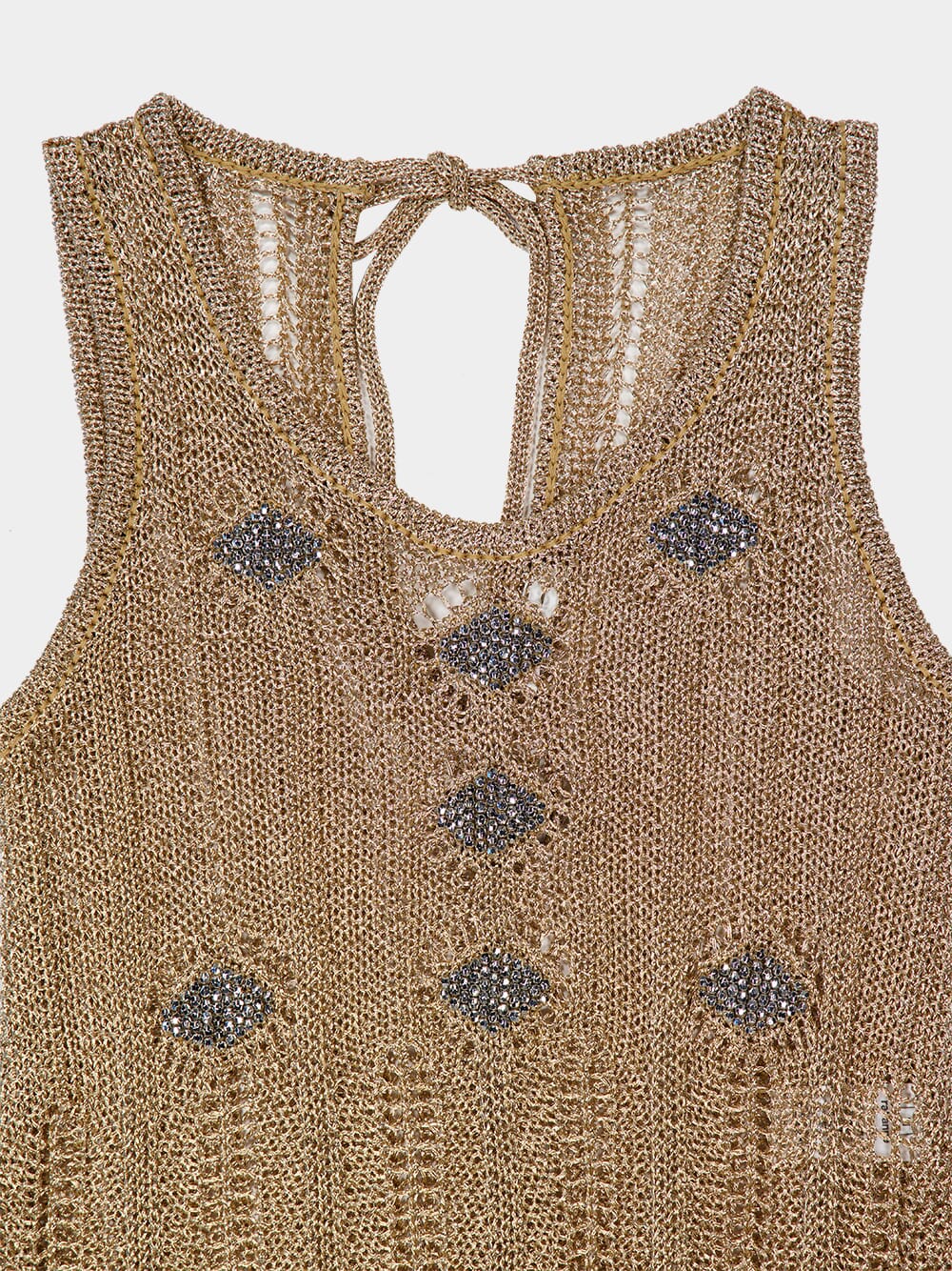 Light Gold Crochet Long Dress with Silver Beads - Image 5