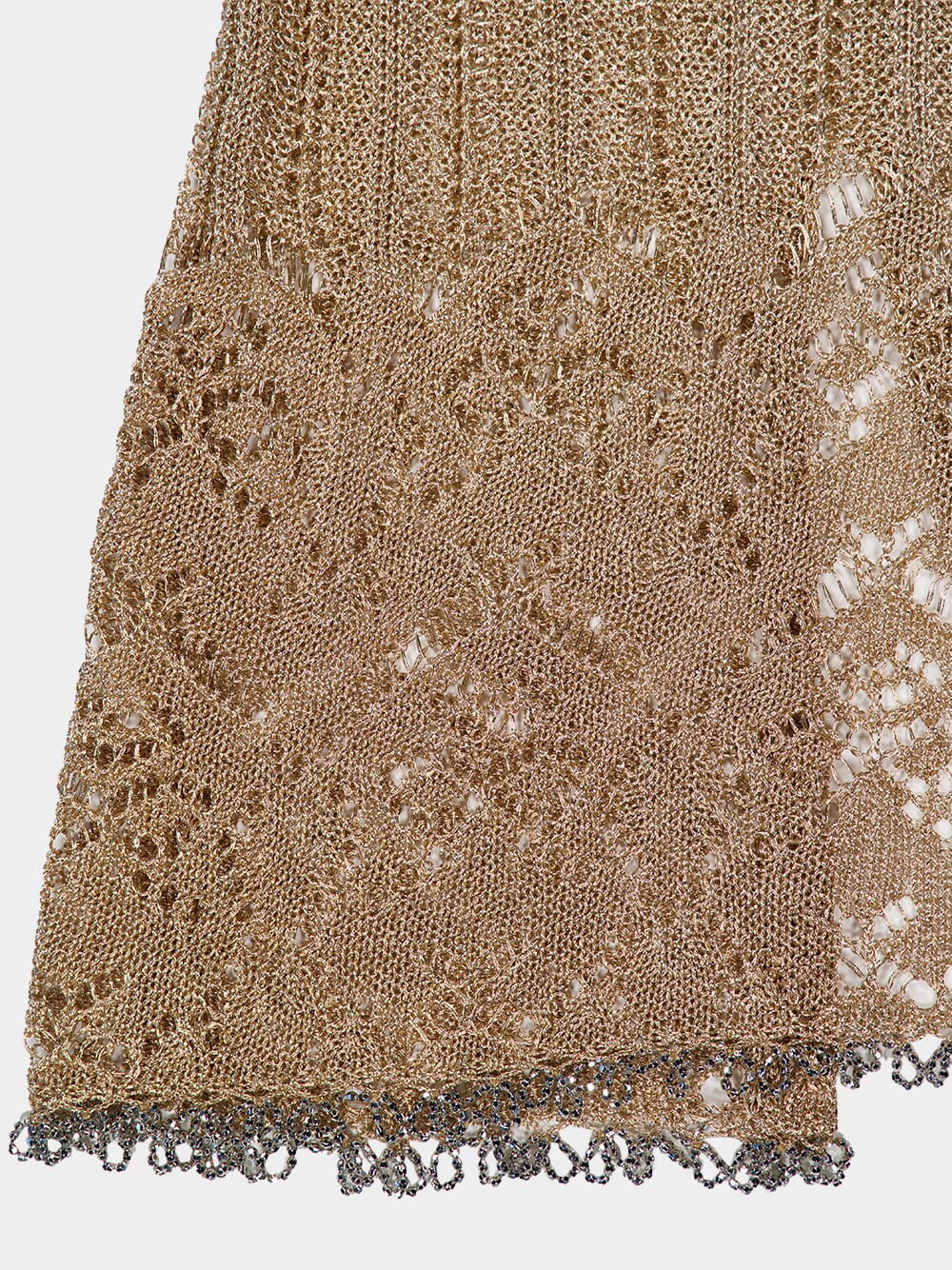 Light Gold Crochet Long Dress with Silver Beads - Image 6