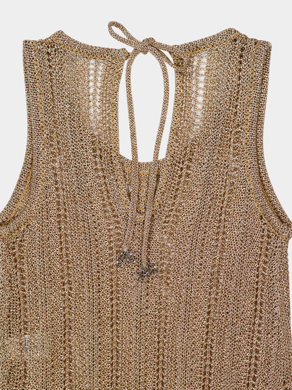 Light Gold Crochet Long Dress with Silver Beads - Image 7