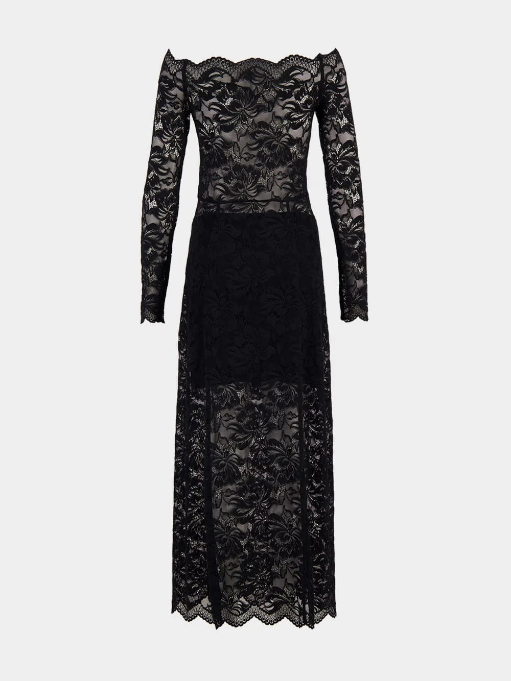 Long Black Lace Bardot Dress - Image 2