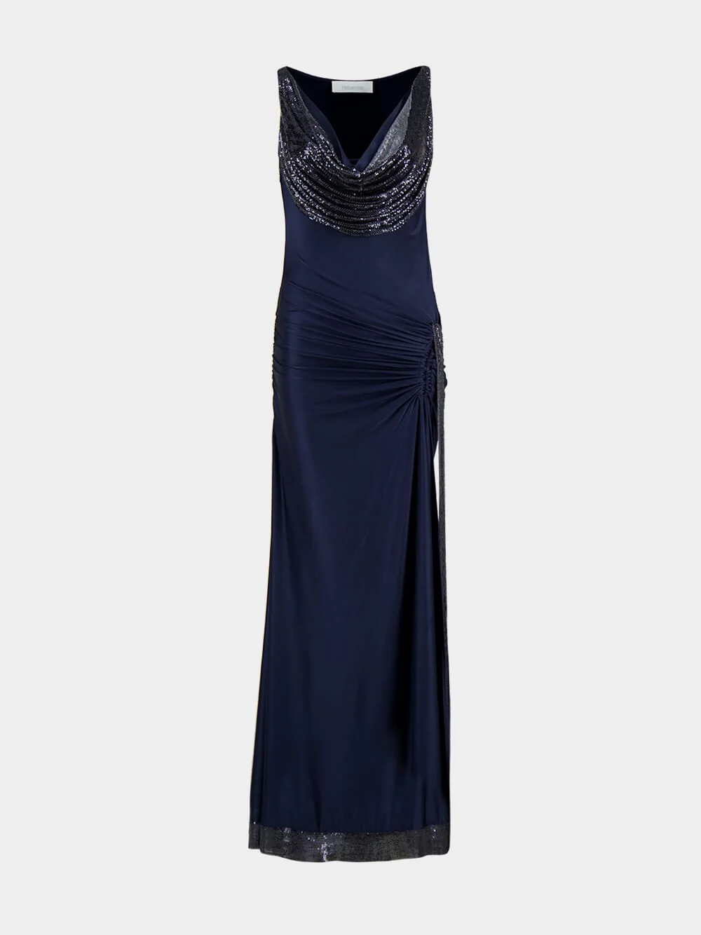 Viscose-Mesh Midnight Blue Long Dress - Image 2