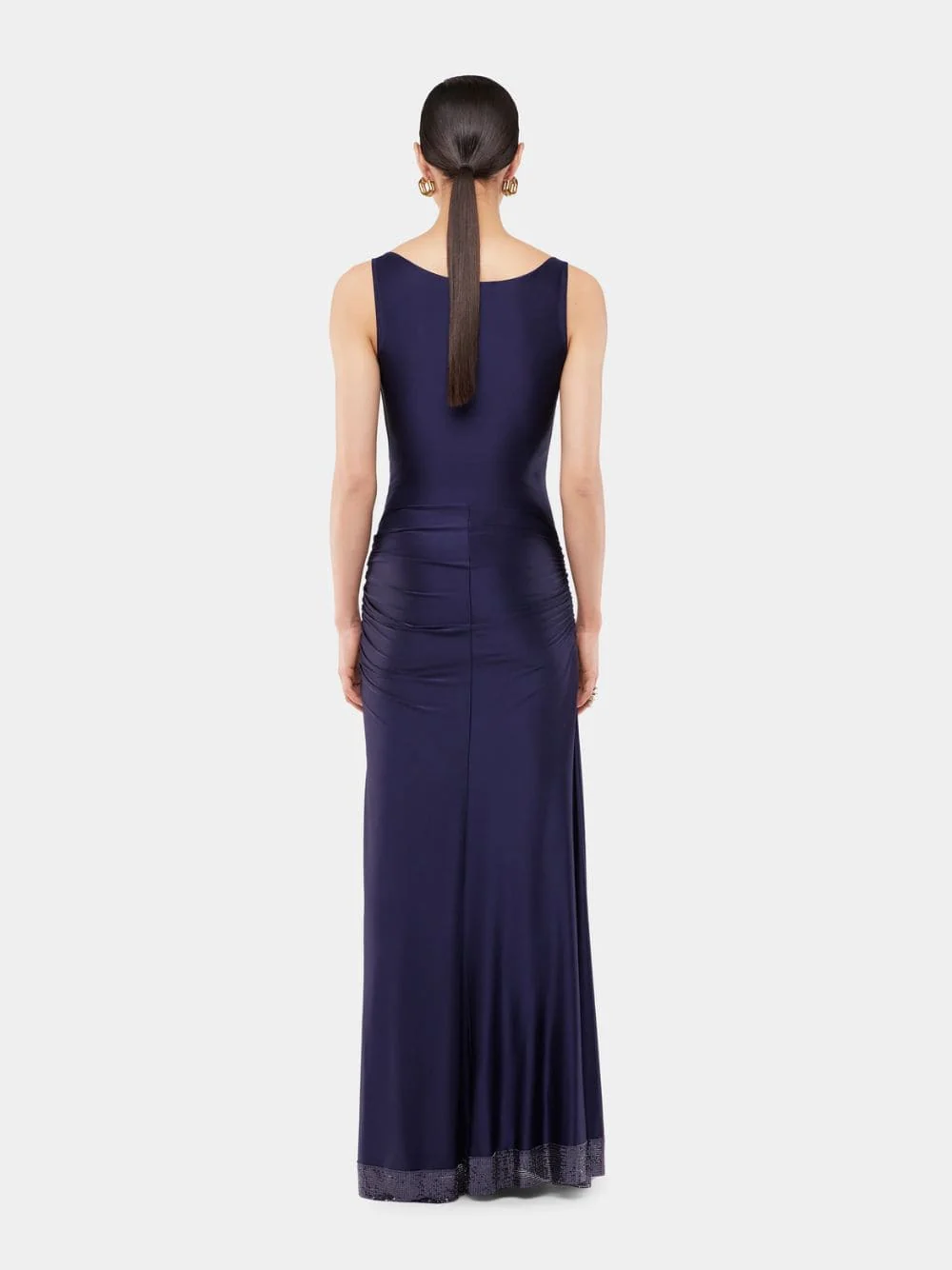 Viscose-Mesh Midnight Blue Long Dress - Image 3