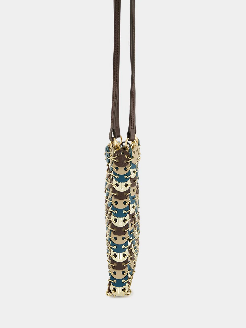 Mixed Disc Shoulder Bag in Light Gold, Blue, and Brown - Image 3