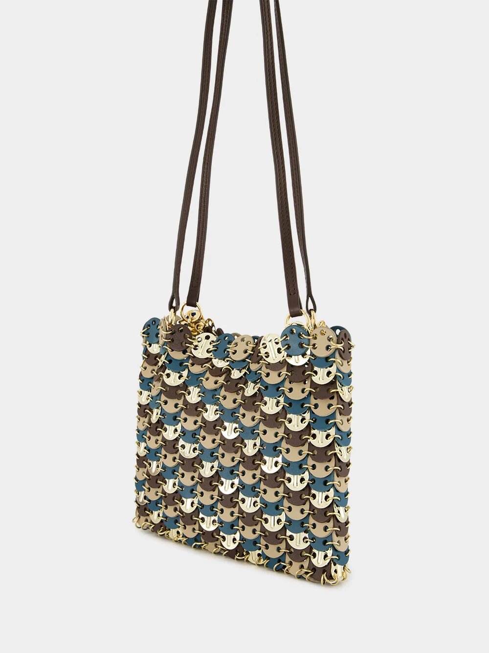 Mixed Disc Shoulder Bag in Light Gold, Blue, and Brown - Image 4