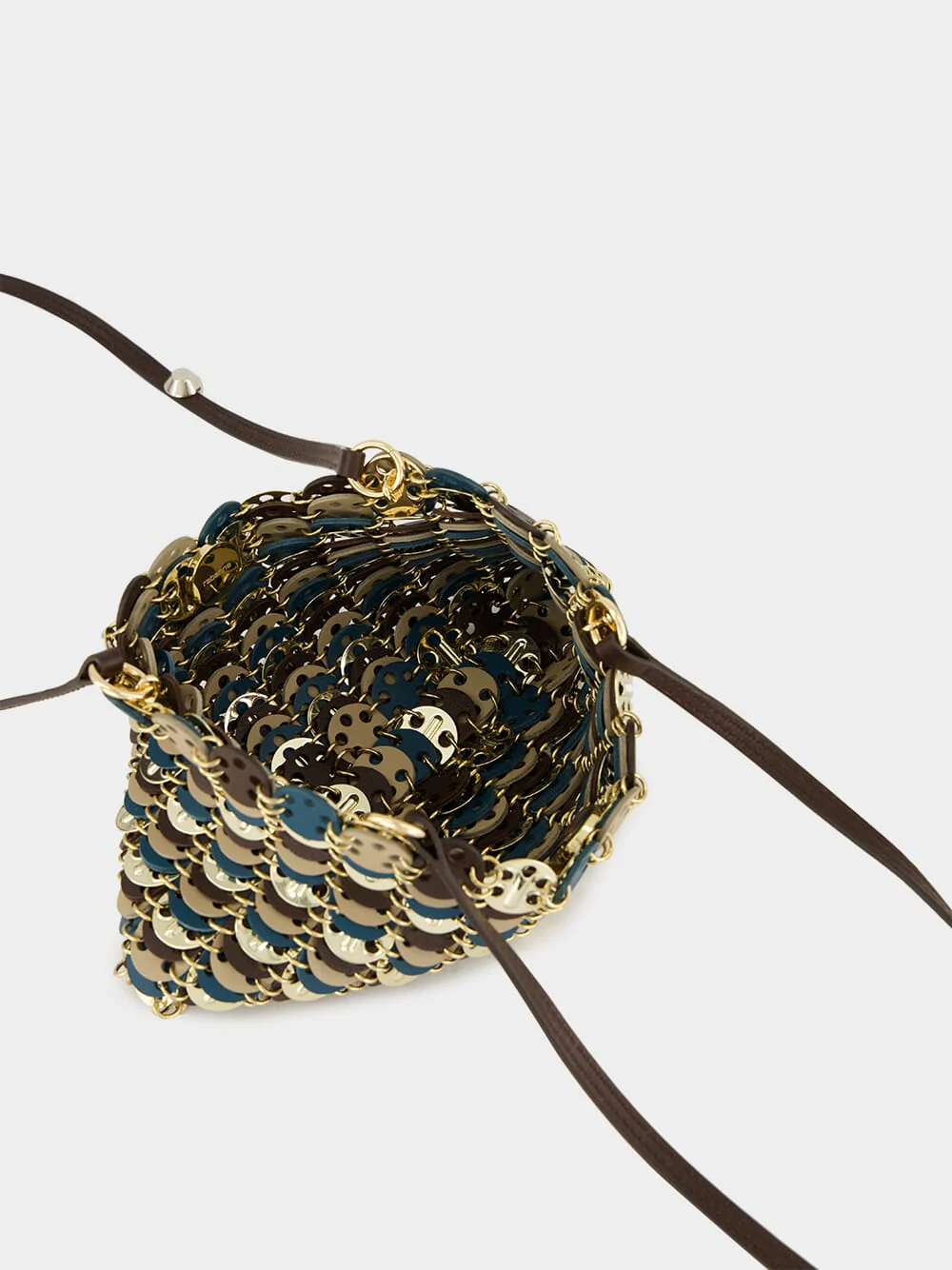 Mixed Disc Shoulder Bag in Light Gold, Blue, and Brown - Image 5