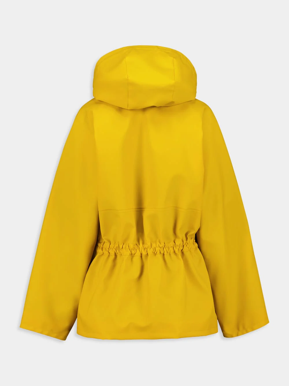 Mustard Yellow Zipped Hooded Raincoat with Waist String - Image 2