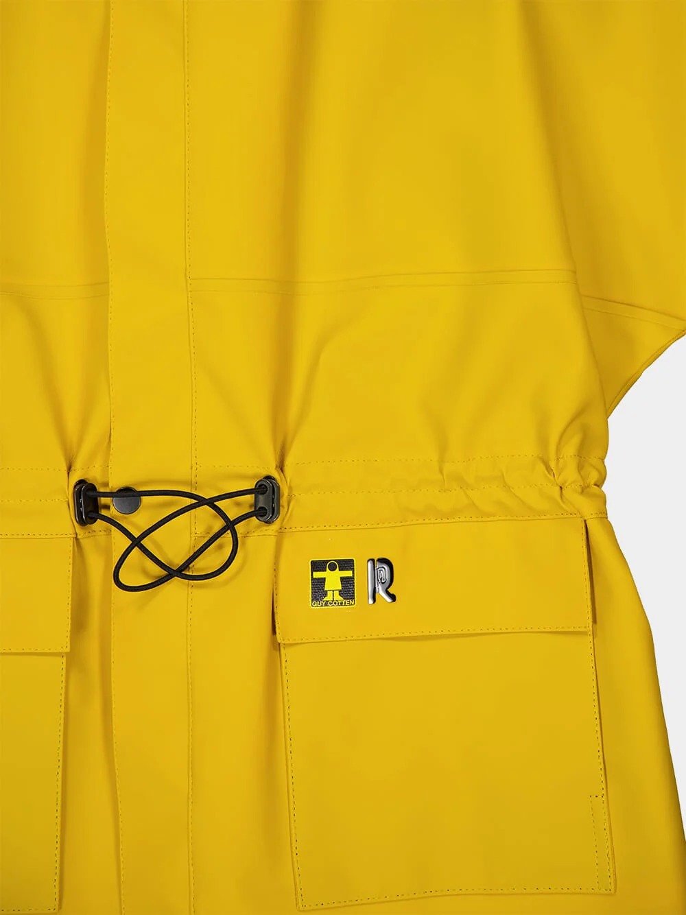 Mustard Yellow Zipped Hooded Raincoat with Waist String - Image 3