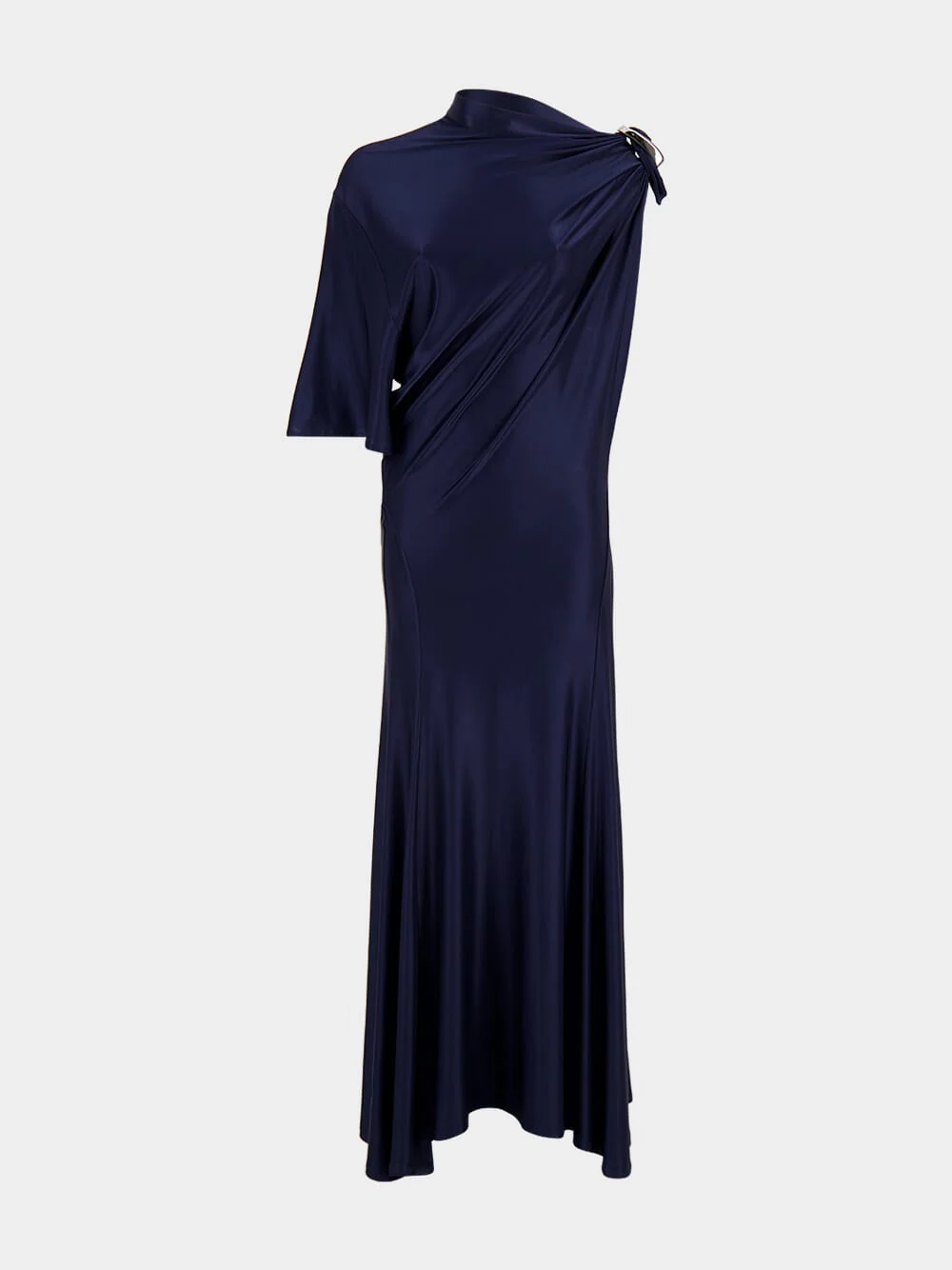 Navy Asymmetrical Jersey Long Dress - Image 2