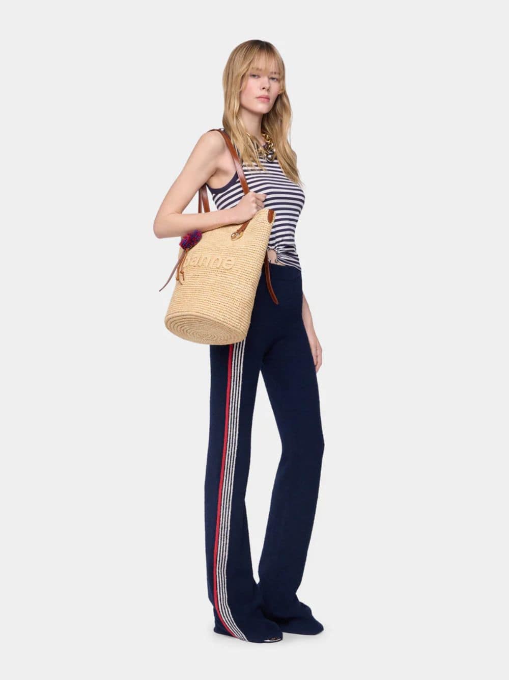 Navy Flare Terry Jersey Trousers