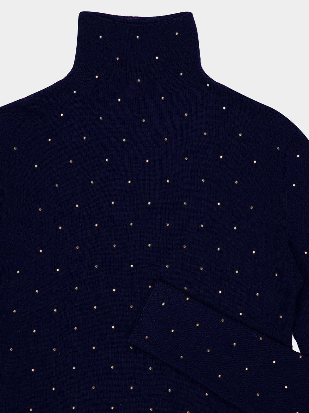 Navy Wool Second-Skin Turtleneck with Stud Details - Image 3
