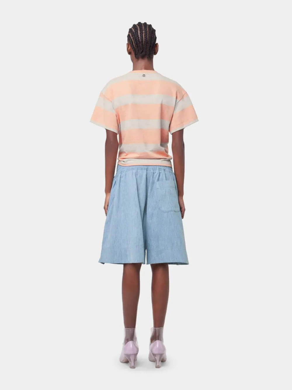 Peach & Grey Striped Cotton Piercing T-Shirt - Image 4