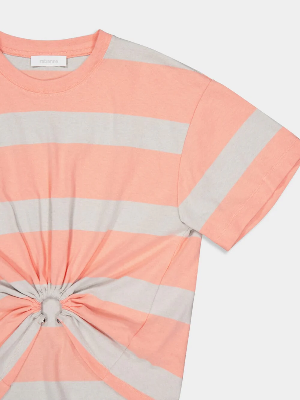 Peach & Grey Striped Cotton Piercing T-Shirt - Image 5
