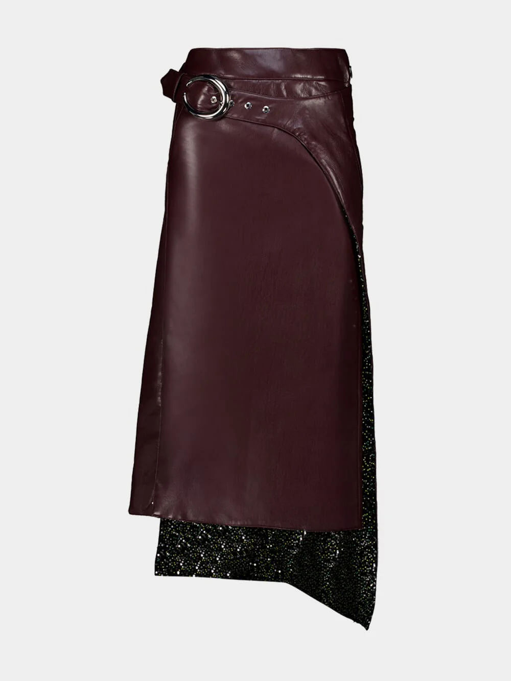 Plum Vegan Leather Double Layer Midi Skirt - Image 2