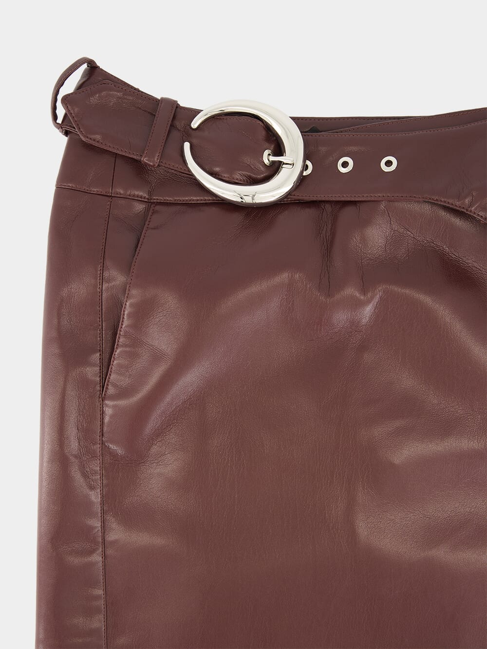 Plum Vegan Leather Double Layer Midi Skirt - Image 5