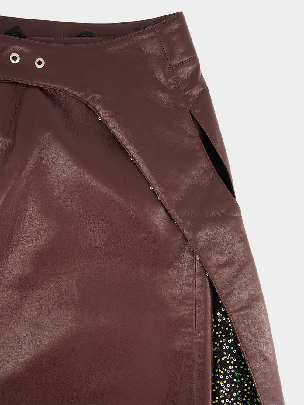 Plum Vegan Leather Double Layer Midi Skirt - Image 6