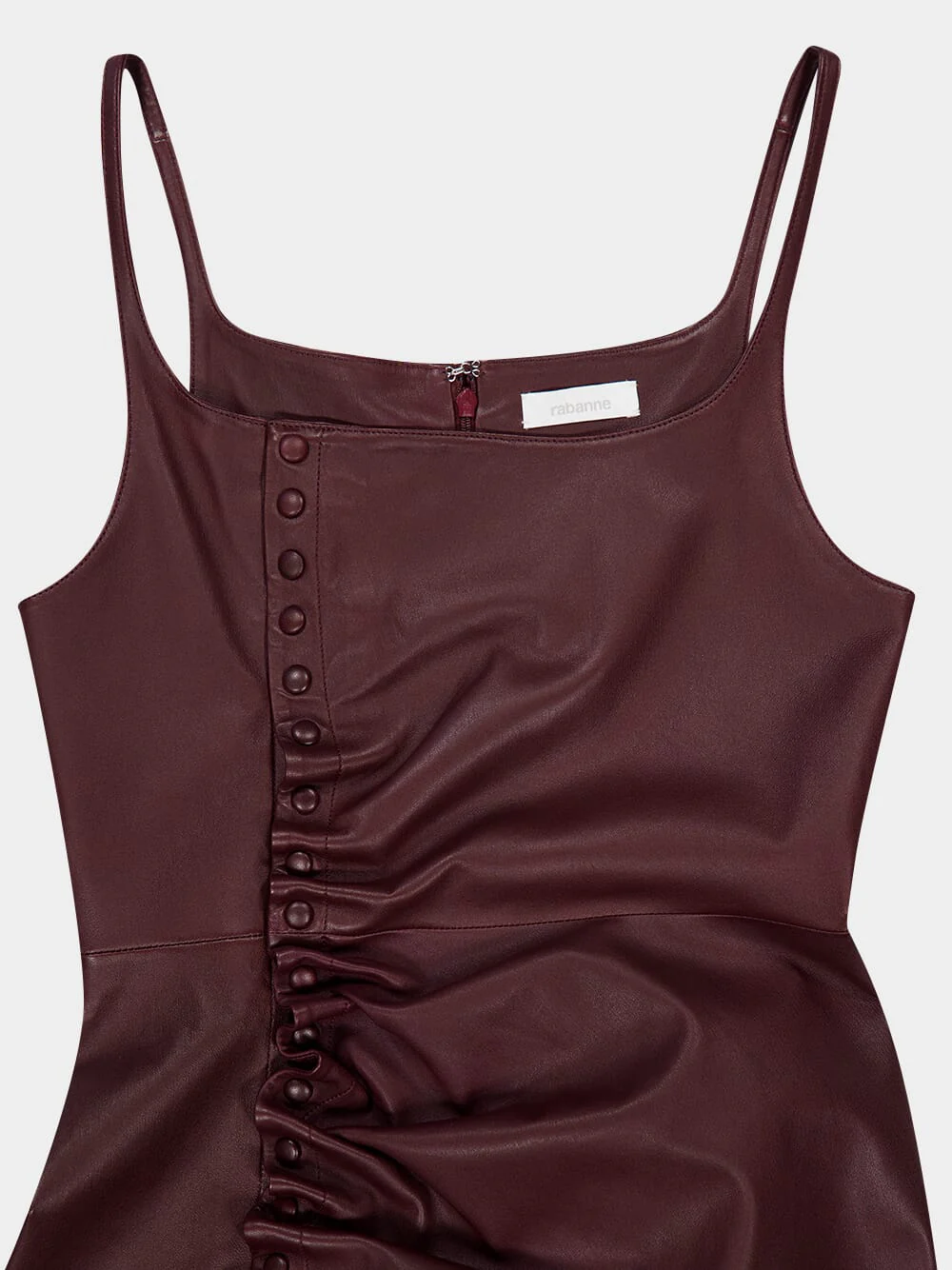 Red Wine Draped Leather Midi Dress with Snap Closures - Image 3