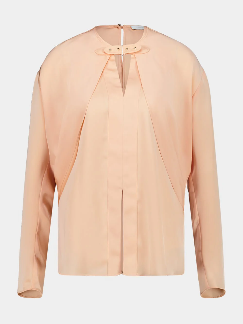 Salmon Pink Satin Long-Sleeve Blouse