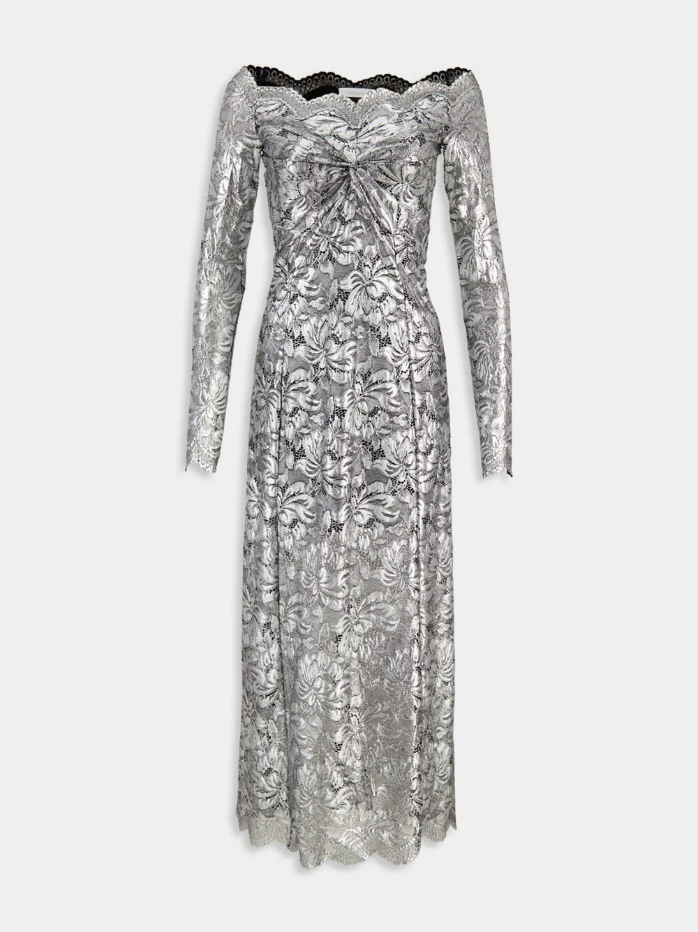 Silver Foil Lace Long Dress - Image 2