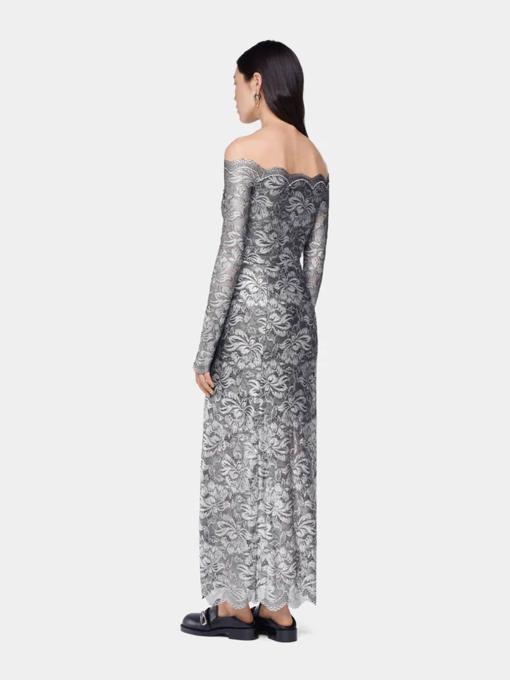 Silver Foil Lace Long Dress - Image 3