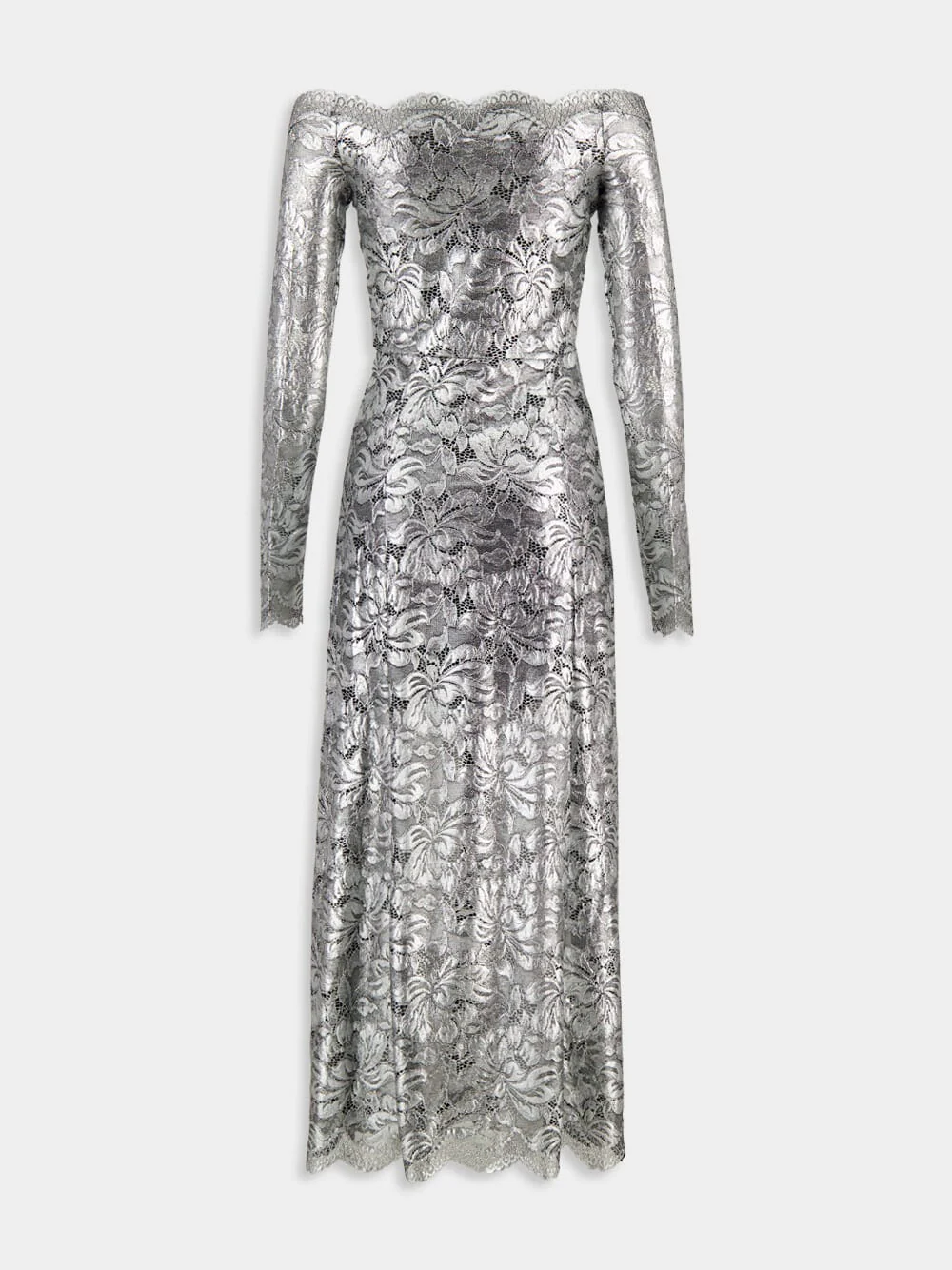 Silver Foil Lace Long Dress - Image 4