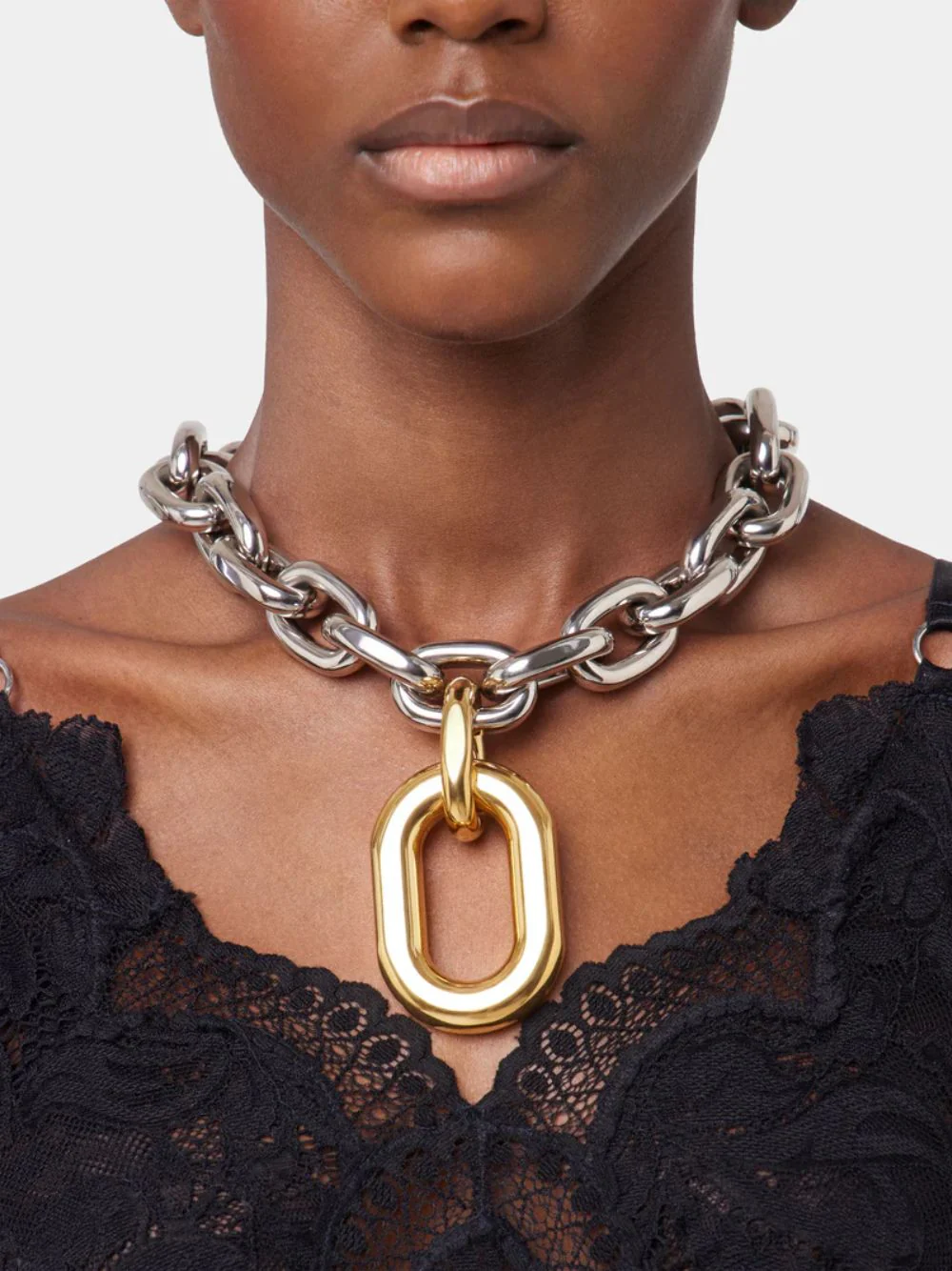 Silver & Gold XL Link Choker Necklace - Image 2