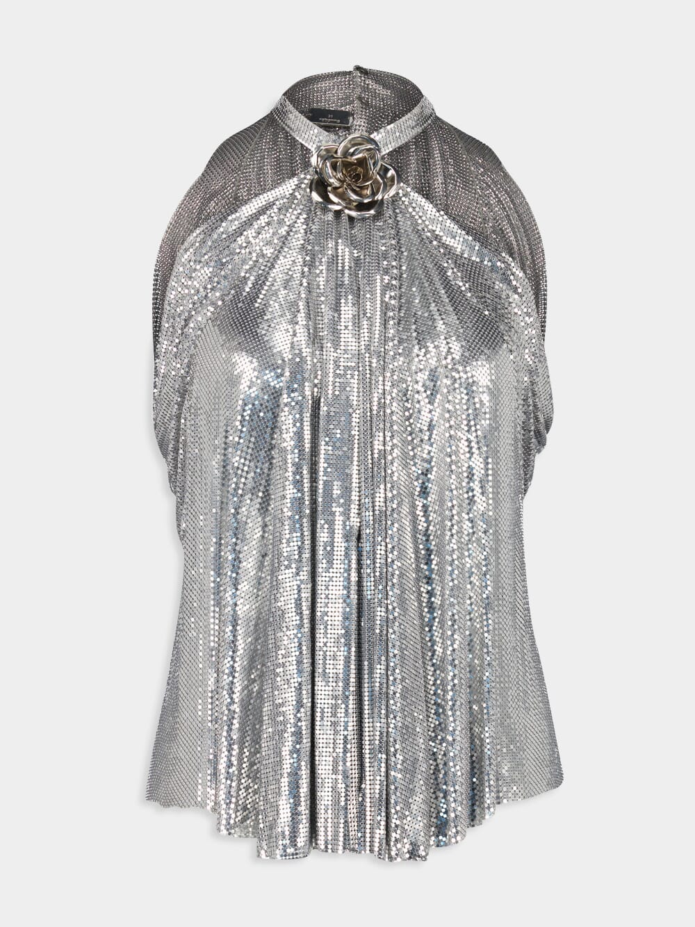 Silver Halter-Neck Top with Flower Detail