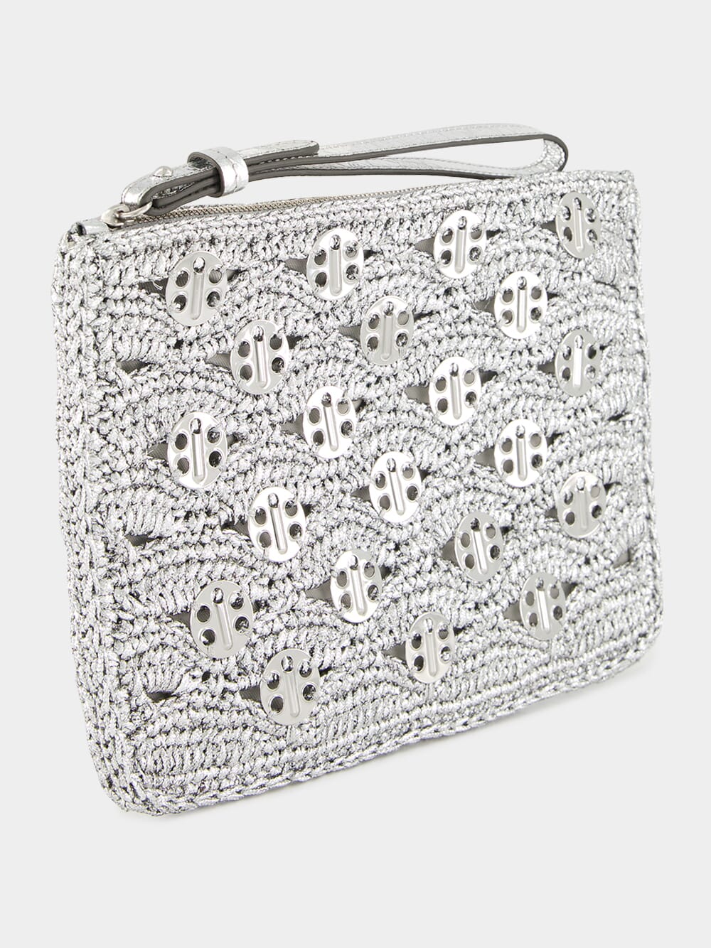 Silver Lurex Raffia Disc Pouch - Image 3