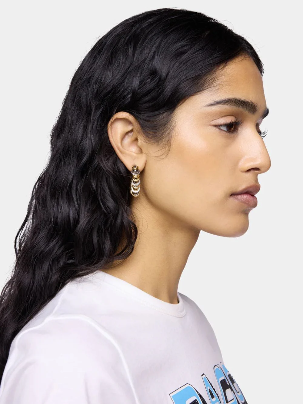 Small Punk XL Link Bicolor Silver and Gold Earrings - Image 2