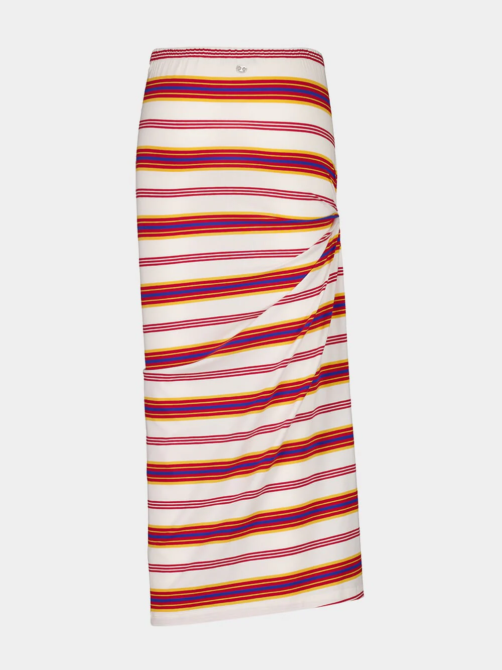 Striped Cream and Orange Cotton Maxi Skirt - Image 3