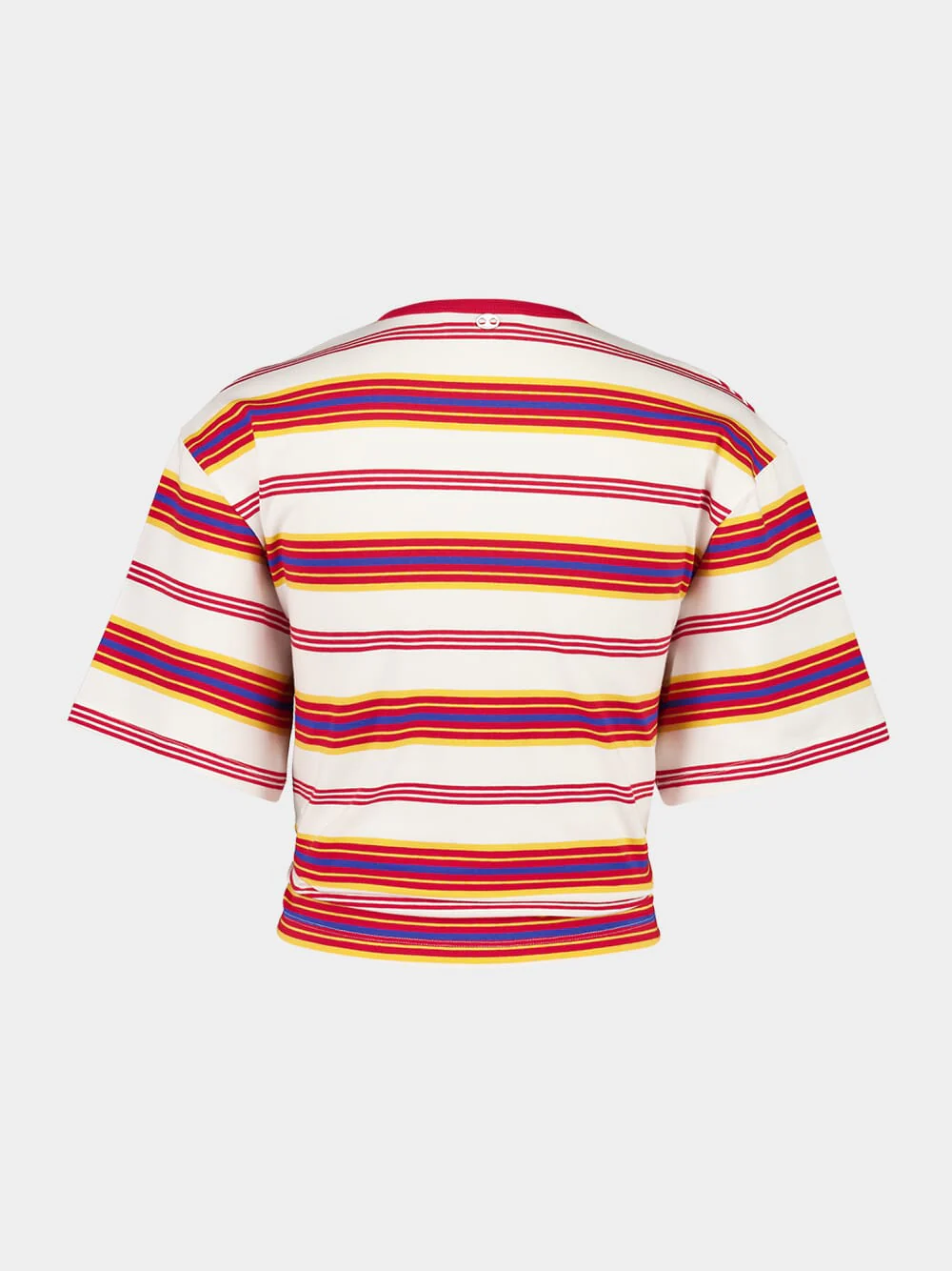 Striped Cream and Orange Cropped Jersey T-Shirt - Image 3