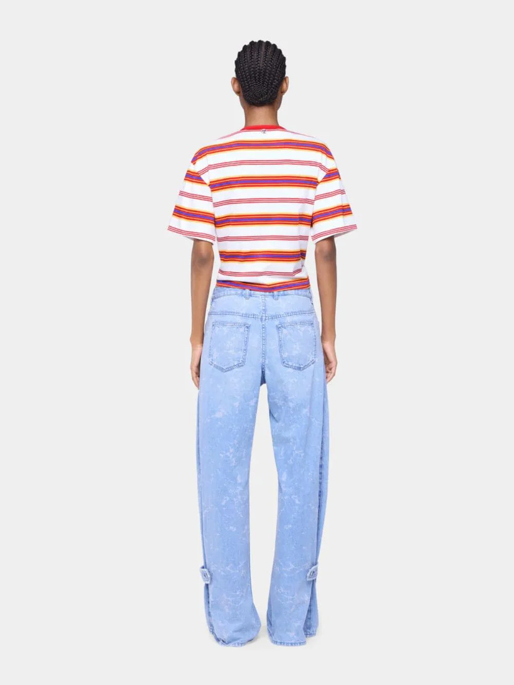 Striped Cream and Orange Cropped Jersey T-Shirt - Image 4