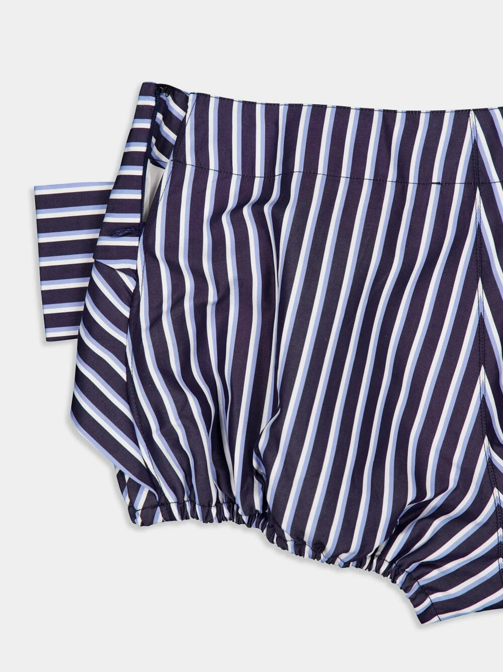 Striped White and Blue Cotton Poplin Mini Shorts - Image 5