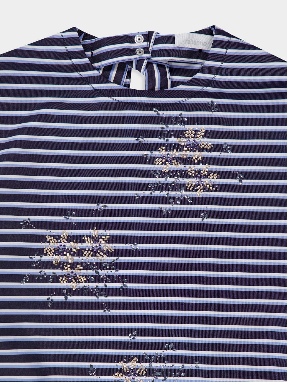 Striped White and Blue Embroidered T-Shirt - Image 5