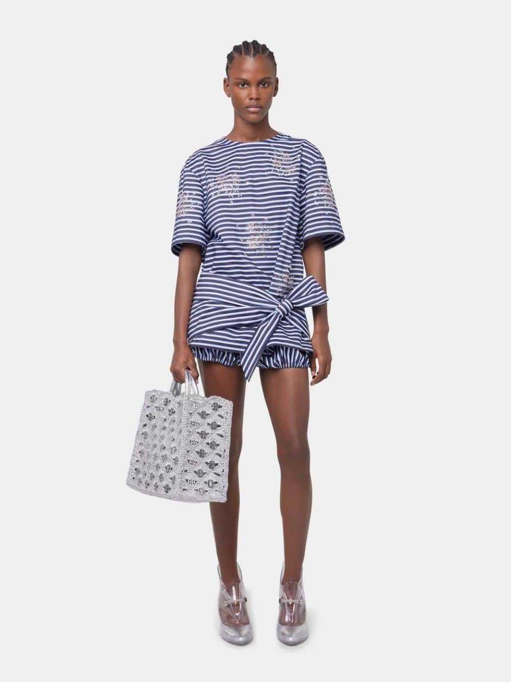 Striped White and Blue Embroidered T-Shirt - Image 8