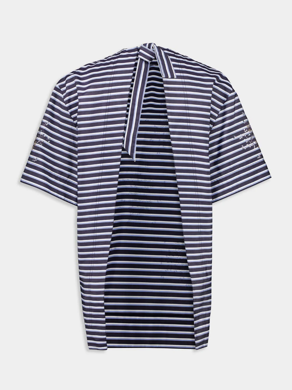 Striped White and Blue Embroidered T-Shirt - Image 9