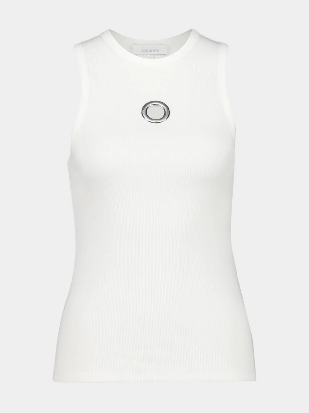 White Cotton Tank Top with Eyelet - Image 2