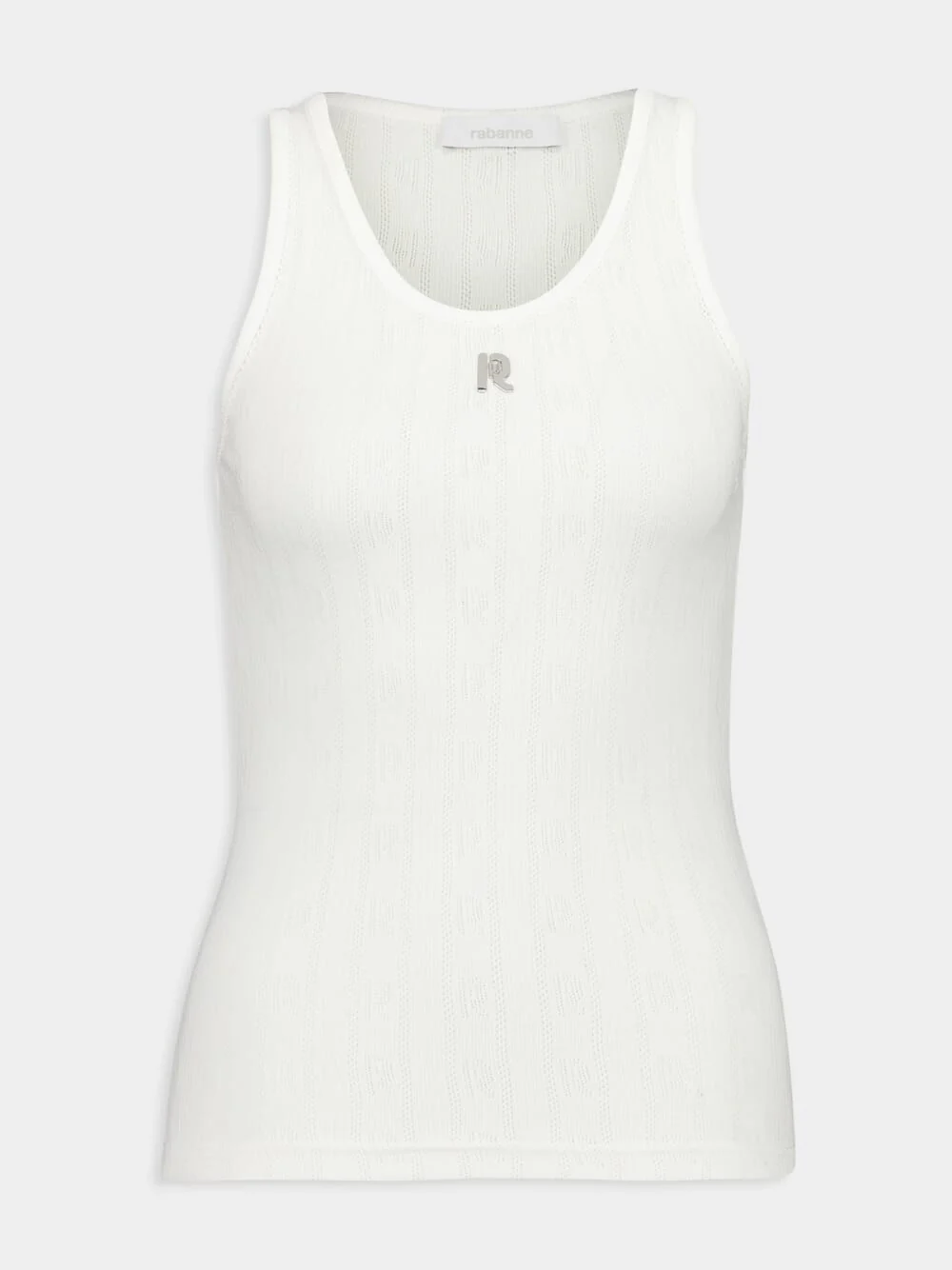White Round-Neck Tank Top with Logo