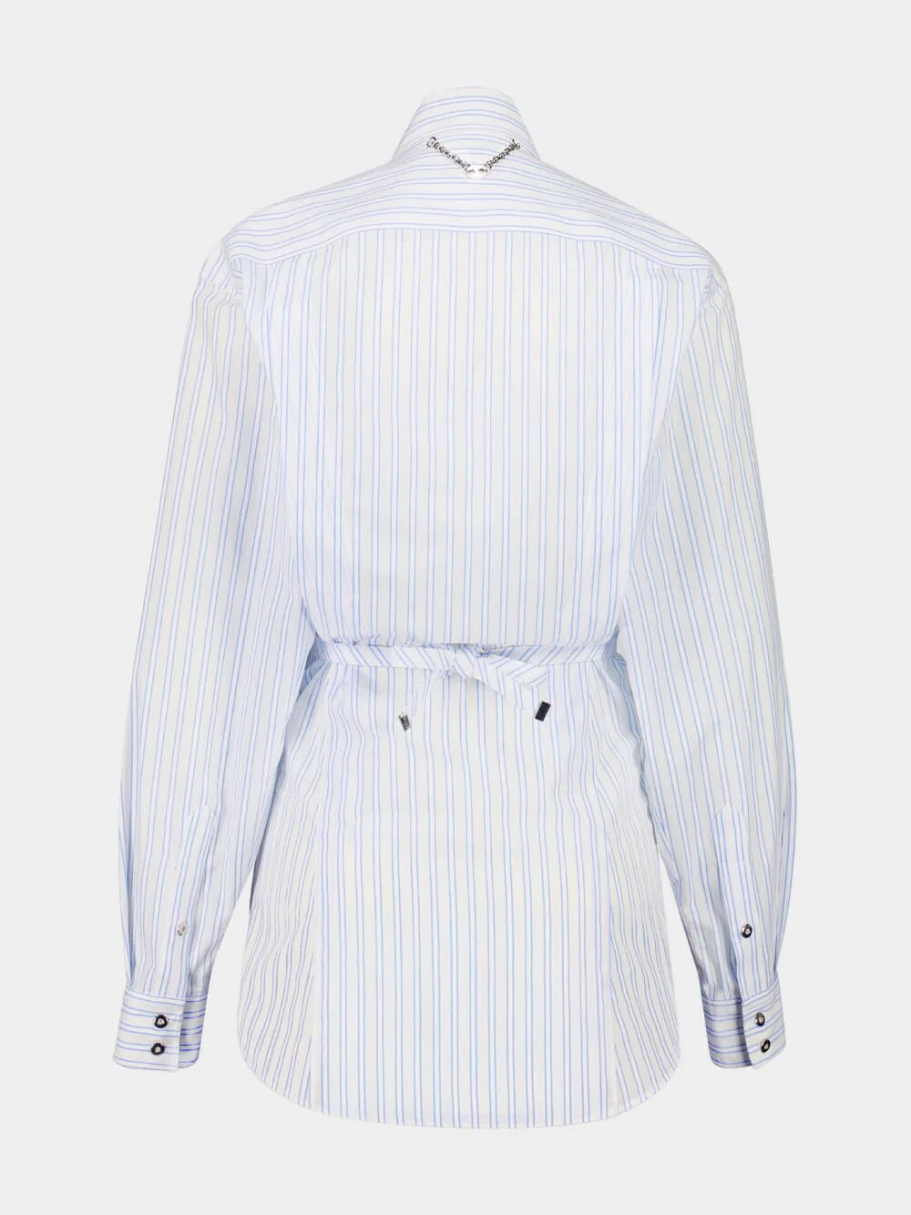 White Striped Cotton Poplin Shirt with Belt Detail - Image 11