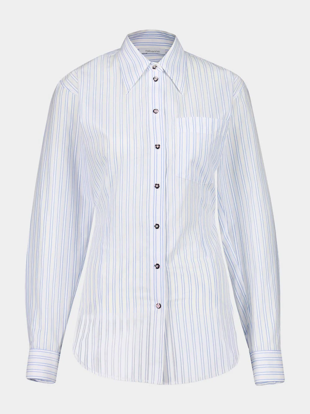 White Striped Cotton Poplin Shirt with Belt Detail - Image 2