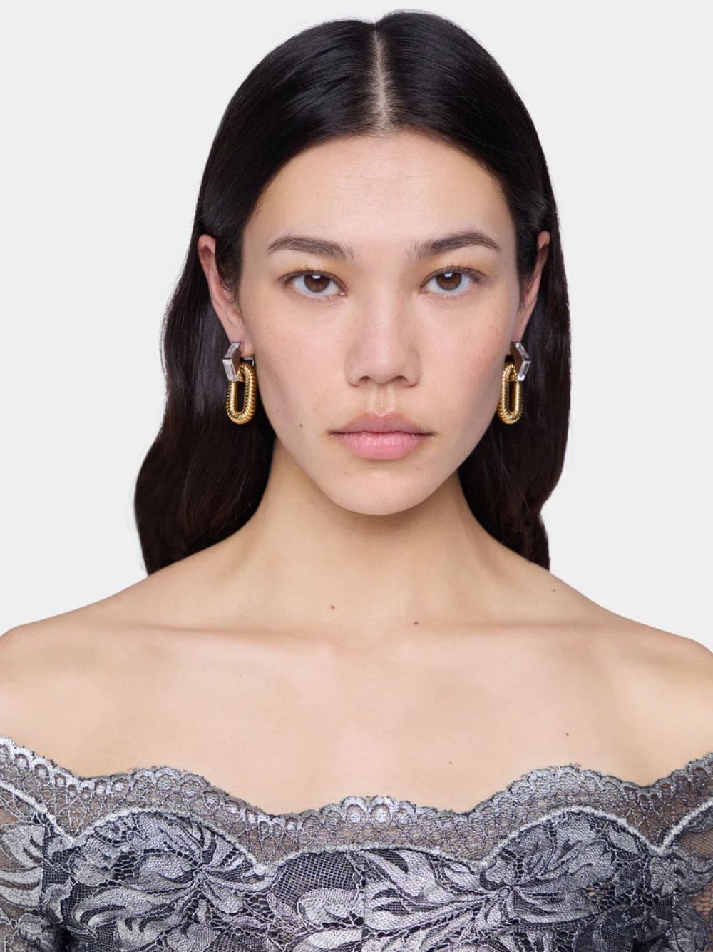 XL Oval Two-Tone Brass Earrings - Image 2