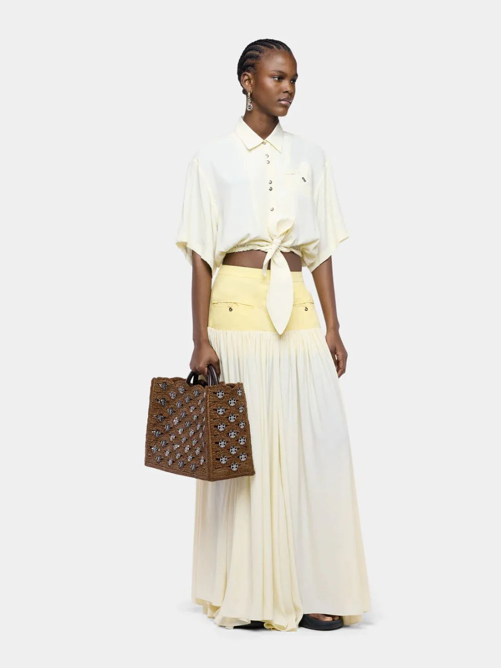 Yellow Cream Crepe de Chine Crop Shirt
