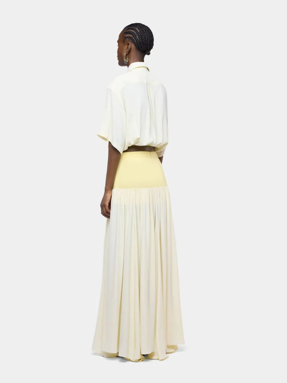 Yellow Cream Crepe de Chine Crop Shirt - Image 3