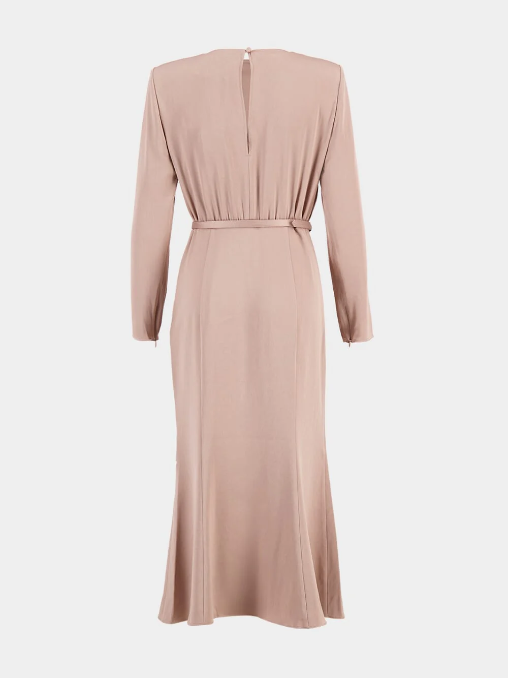 Beige Cowl Drape Satin Crepe Midi Dress - Image 3