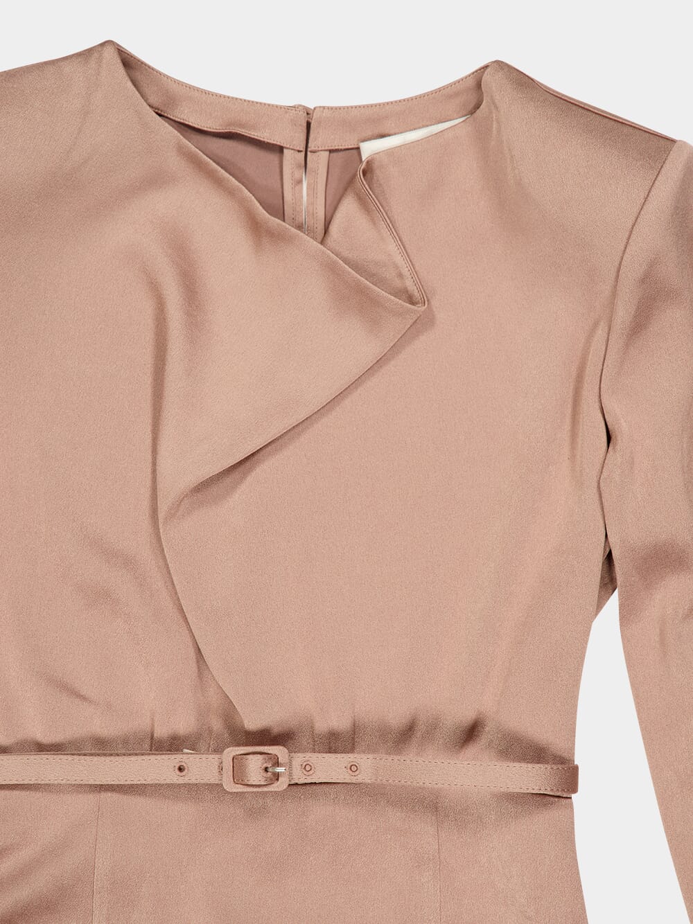 Beige Cowl Drape Satin Crepe Midi Dress - Image 6