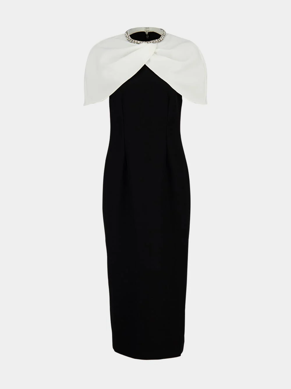 Black Midi Dress with Crystal Shawl Detail - Image 2
