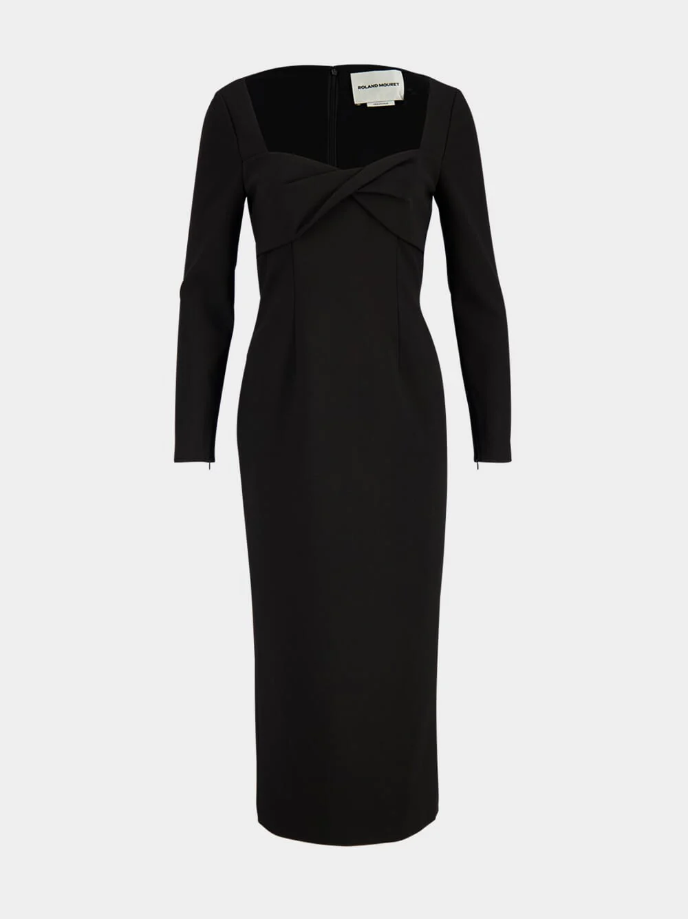 Black Twist Drape Stretch Crepe Midi Dress - Image 2