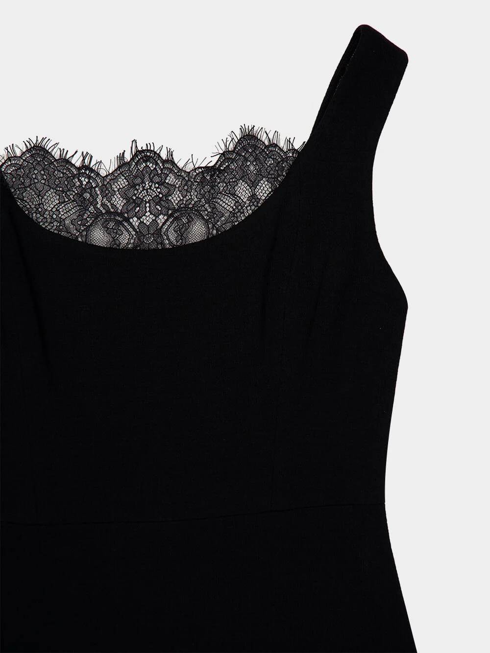 Black Wool Crepe Cocktail Dress with Lace Insert - Image 4
