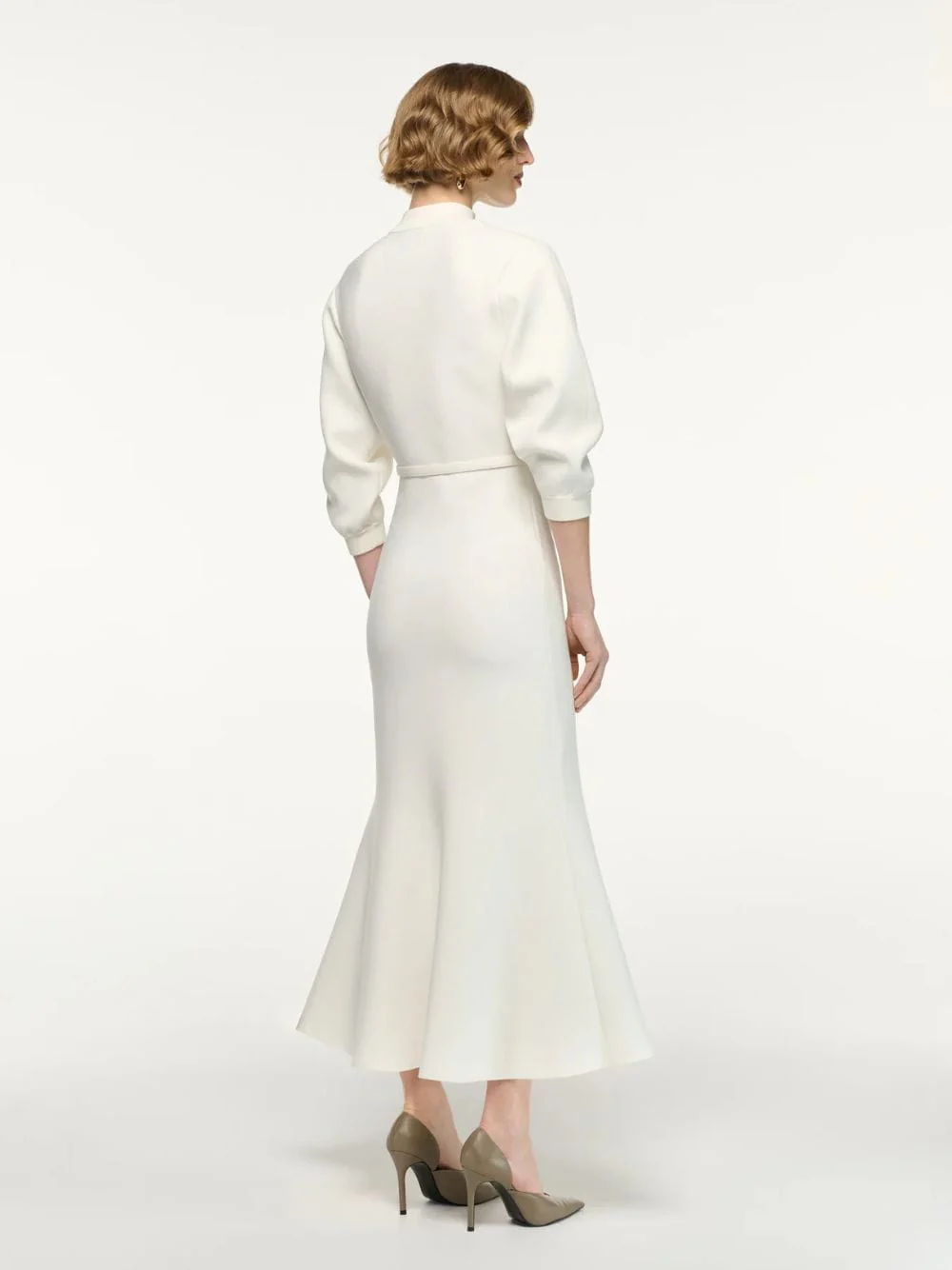 Cream Belted Blouson Knit Midi Dress - Image 5